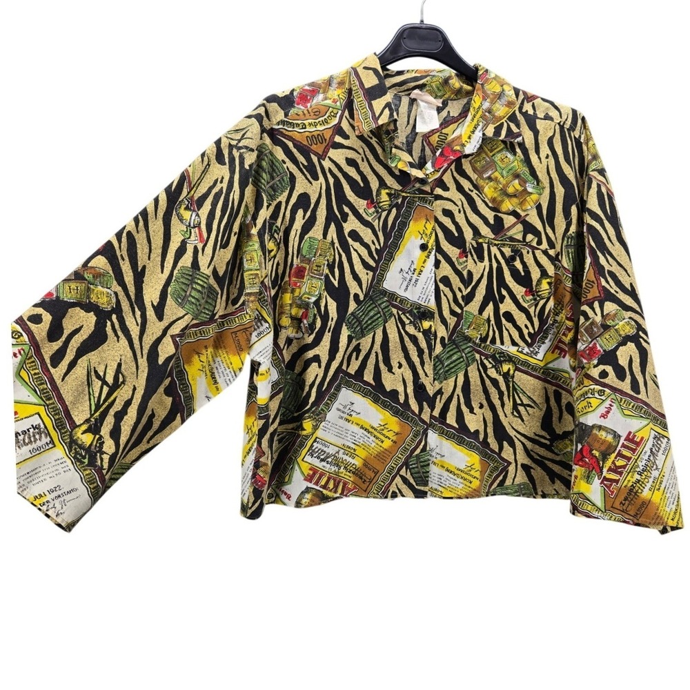 Vintage 90s Zebra Graphic Print Button Down Shirt Boxy oversize 40 XL